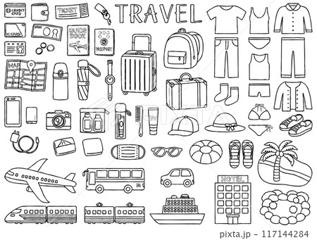 旅行と荷物にまつわる線画イラスト 117144284