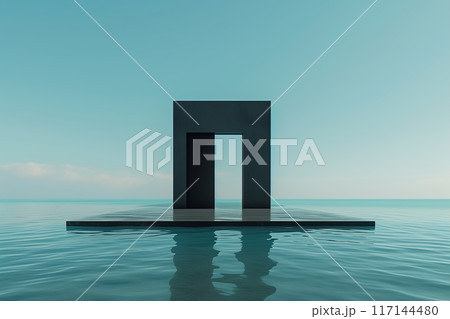 水の上のシンプルな黒い建造物 AI生成画像 水の上のシンプルな黒い建造物 AI生成画像 117144480