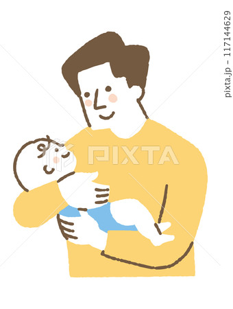 微笑みながら赤ちゃんを抱っこする父親_色 117144629