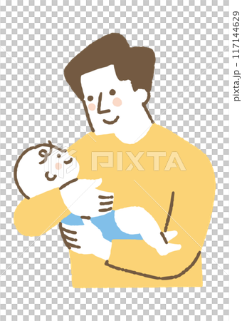 微笑みながら赤ちゃんを抱っこする父親_色 117144629