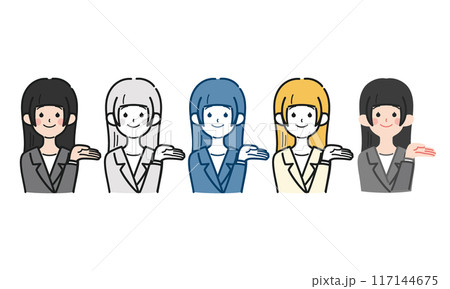 シンプルでかわいい社会人女性の全身ベクターイラスト、OL、スーツ シンプルでかわいい社会人女性の全身ベクターイラスト、OL、スーツ 117144675