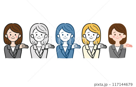 シンプルでかわいい社会人女性の全身ベクターイラスト、OL、スーツ 117144679