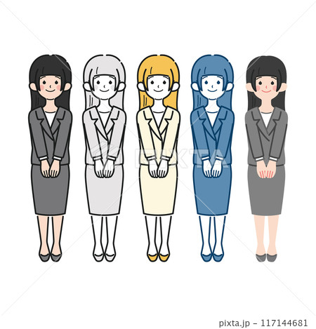 シンプルでかわいい社会人女性の全身ベクターイラスト、OL、スーツ 117144681