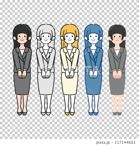 シンプルでかわいい社会人女性の全身ベクターイラスト、OL、スーツ 117144681