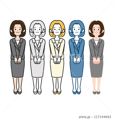 シンプルでかわいい社会人女性の全身ベクターイラスト、OL、スーツ 117144683