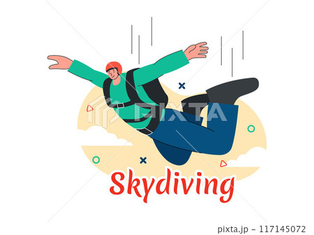 Skydiving Vector Illustration with Skydivers Use Parachutes and Sky Jumping for Outdoor Activities in a Flat Extreme Sport Style Cartoon Background 117145072