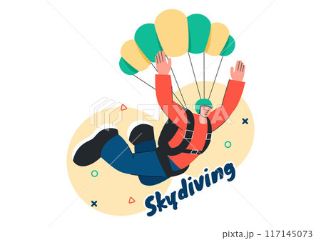 Skydiving Vector Illustration with Skydivers Use Parachutes and Sky Jumping for Outdoor Activities in a Flat Extreme Sport Style Cartoon Background 117145073