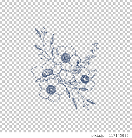 美麗可愛的藍色花線畫插圖 117145953
