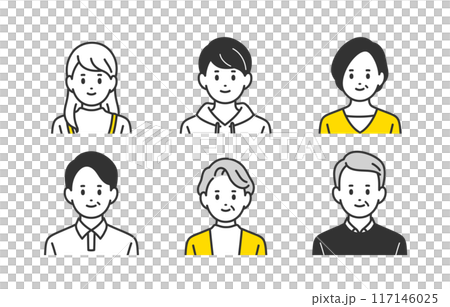 Upper body set of high school students, middle-aged people, and seniors [People vector illustration material] 117146025