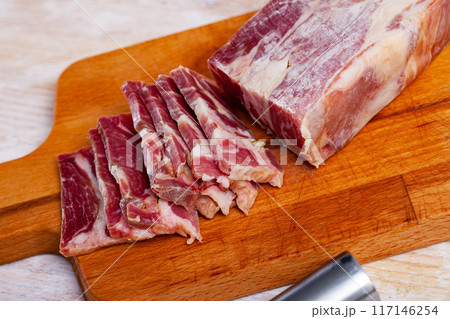 Traditional Spanish delicacy lacon curado - jerky pork ham Traditional Spanish delicacy lacon curado - jerky pork ham 117146254