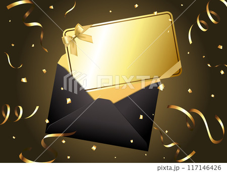 封筒とクーポンのイラスト（黒/ゴールド） 117146426