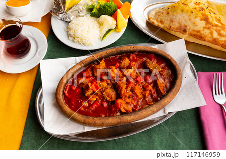 Turkish lamb chop casserole served on table Turkish lamb chop casserole served on table 117146959