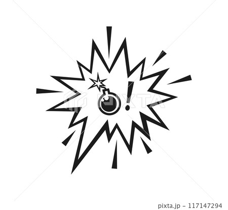 Comic swear speech bubble, isolated vector stylized explosion cloud with a a bomb and exclamation point, suggesting a sudden, dramatic event, surprise or action in graphic novels and animations Comic swear speech bubble, isolated vector stylized explosion cloud with a a bomb and exclamation point, suggesting a sudden, dramatic event, surprise or action in graphic novels and animations 117147294