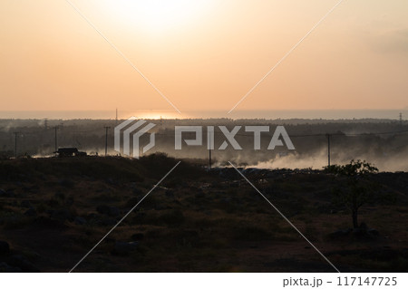 Misty morning atmosphere in Pekosong village, Lombok, Indonesia 117147725
