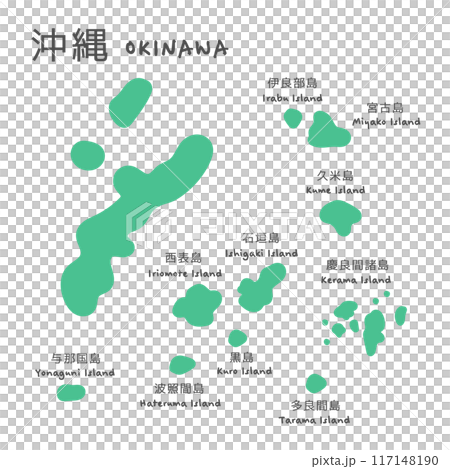 シンプルな日本の沖縄地図　島　イラスト 117148190
