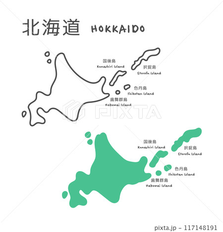 シンプルな日本の北海道地図　イラスト 117148191