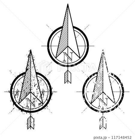 North grunge compass arrows set 117148452