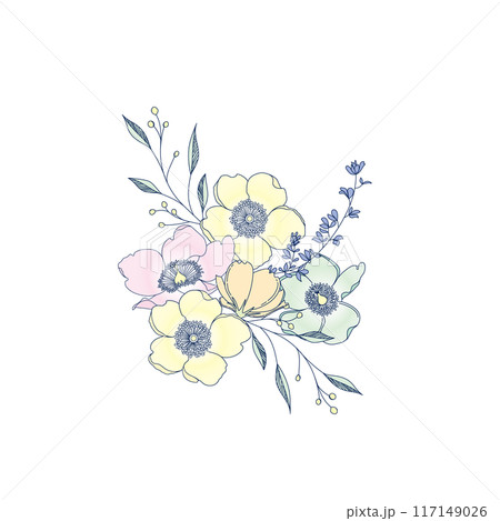 美しくかわいいパステルカラーの花のイラスト 117149026