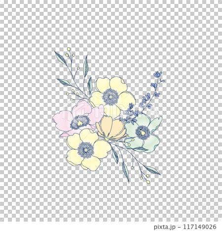 美しくかわいいパステルカラーの花のイラスト 117149026