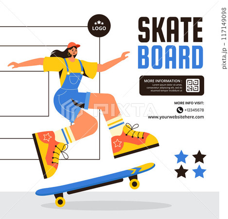 Skateboard Social Media Illustration Flat Cartoon Hand Drawn Templates Background Skateboard Social Media Illustration Flat Cartoon Hand Drawn Templates Background 117149098