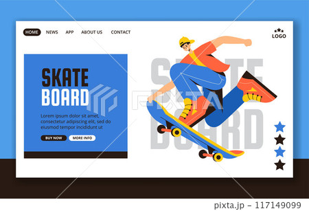 Skateboard Social Media Landing Page Cartoon Hand Drawn Templates Background Illustration Skateboard Social Media Landing Page Cartoon Hand Drawn Templates Background Illustration 117149099
