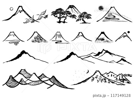 山 手書きの毛筆イラスト 山 手書きの毛筆イラスト 117149128