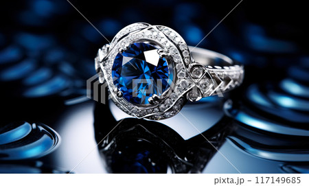 ゴージャスなデザインのブルーの宝石の指輪 117149685