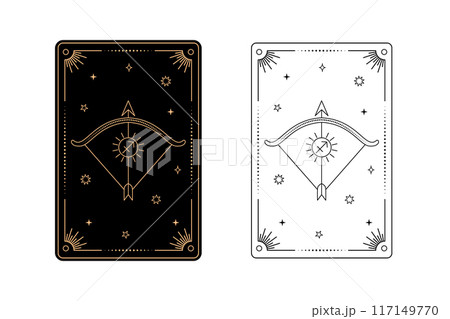 Tarot card with sagittarius zodiac style. Simple line art style. 117149770