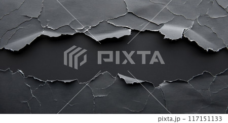 Sharp, straight tear through paper, creating a clear division with a dark backdrop Sharp, straight tear through paper, creating a clear division with a dark backdrop 117151133