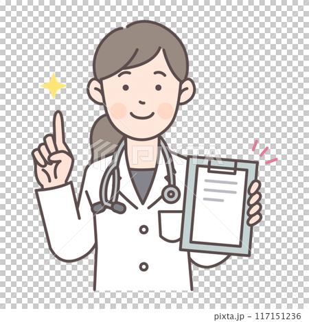 A female doctor explaining while showing a chart A female doctor explaining while showing a chart 117151236
