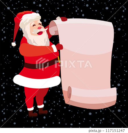 Santa Claus holds a scroll in his hands, parchment vintage 117151247