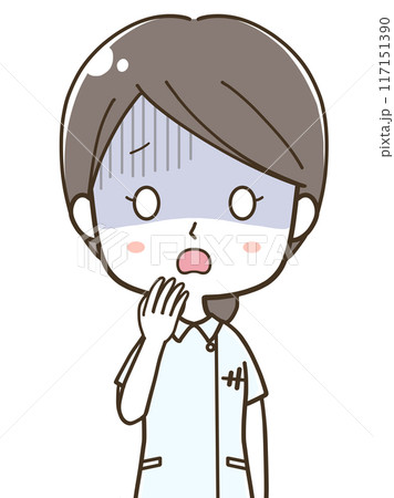 青ざめる若い女性看護師の上半身イラスト 青ざめる若い女性看護師の上半身イラスト 117151390