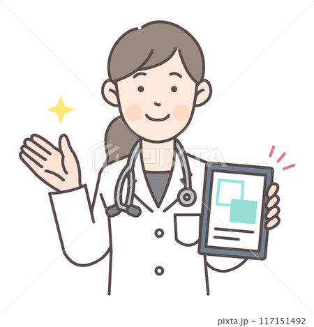 タブレットで案内する女医さん タブレットで案内する女医さん 117151492