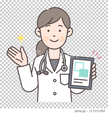 タブレットで案内する女医さん タブレットで案内する女医さん 117151492