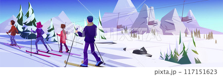 Family on winter ski resort vacation. Family on winter ski resort vacation. 117151623