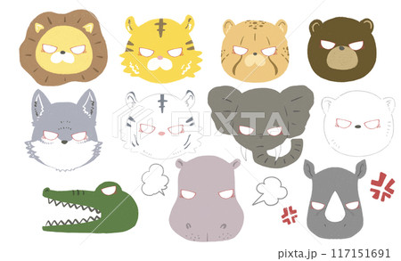 怒っているかわいい猛獣のイラストセット 怒っているかわいい猛獣のイラストセット 117151691
