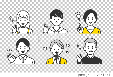ポジティブな高校生･中年･シニアの上半身セット【人物ベクターイラスト素材】 117151871