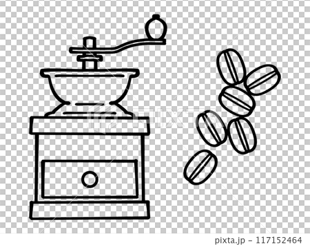 Illustration material of a simple coffee mill and coffee beans Illustration material of a simple coffee mill and coffee beans 117152464