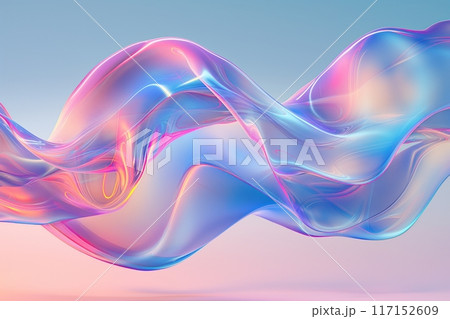 Translucent abstract waves in vibrant blue and pink, creating a serene and glossy, luminous backdrop 117152609