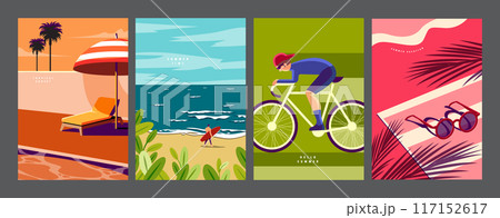 summer layout set, colorful flat design, minimal graphic. vector 117152617