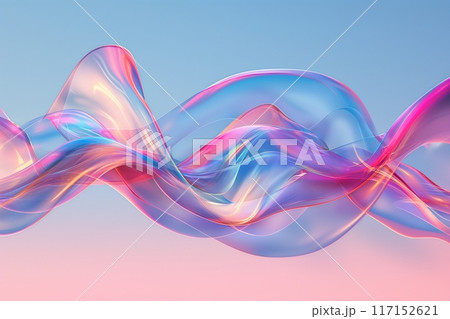 Radiant glassy waves ripple over reflective water under a pale sky, 3d render abstract background Radiant glassy waves ripple over reflective water under a pale sky, 3d render abstract background 117152621