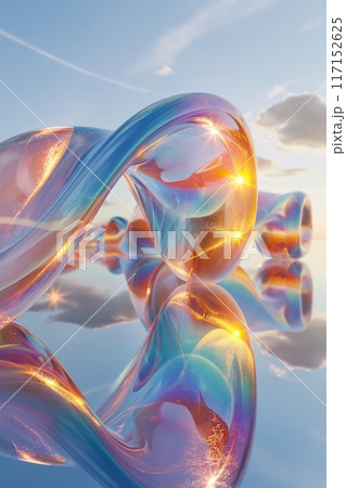 Fluid iridescent reflections with pastel gradients, dynamic and serene waves at sunset on the ocean Fluid iridescent reflections with pastel gradients, dynamic and serene waves at sunset on the ocean 117152625