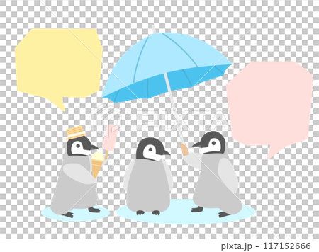 Illustration of a penguin holding a parasol and an ice cream Illustration of a penguin holding a parasol and an ice cream 117152666