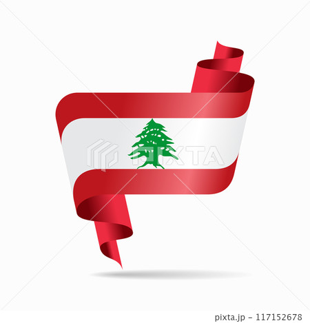Lebanese flag wavy ribbon background. Vector illustration. 117152678