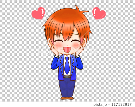 Chibi character illustration of a brown-haired male student in love 2 Chibi character illustration of a brown-haired male student in love 2 117152917