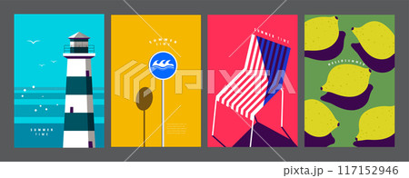 Summer layout set, poster banner template, flat vector, colorful minimal Summer layout set, poster banner template, flat vector, colorful minimal 117152946