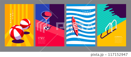 Summer layout set, poster banner template, flat vector, colorful minimal illustration 117152947