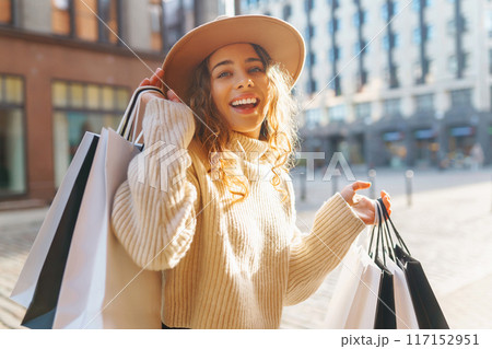The joy of consumption, Purchases, black friday, discounts, sale concept. Winter holidays. 117152951