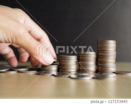 Stack Coin Money wite Finger, Pile Cash, Currency Salary Change Value Bank Finance, Saving Growth Business Earnings Fund Concept. Stack Coin Money wite Finger, Pile Cash, Currency Salary Change Value Bank Finance, Saving Growth Business Earnings Fund Concept. 117153945