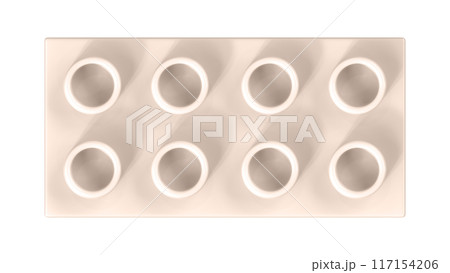 Champagne Pink Lego Block Isolated on a White Background. Close Up View of a Plastic Children Game Brick for Constructors, Top View. High Quality 3D Rendering with a Work Path. 8K Ultra HD, 7680x4320 117154206